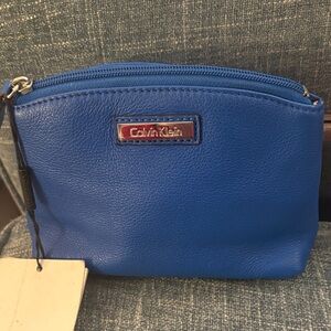 Calvin Klein Vibrant Blue Cosmetic Bag genuine leather
